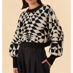 FARM Rio Black and White Geometric Sweater
